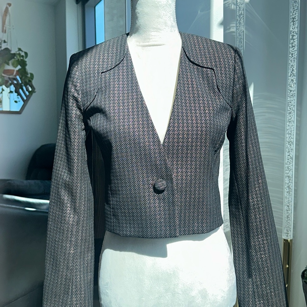 Black Iris Metallic Brown Houndstooth Blazer